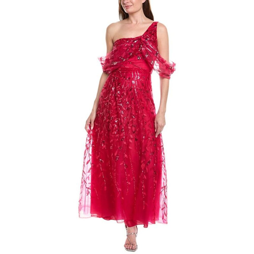 Rene Ruiz Womens  Off-The-Shoulder Sequin Tulle Wrap A-Line Gown, Pink